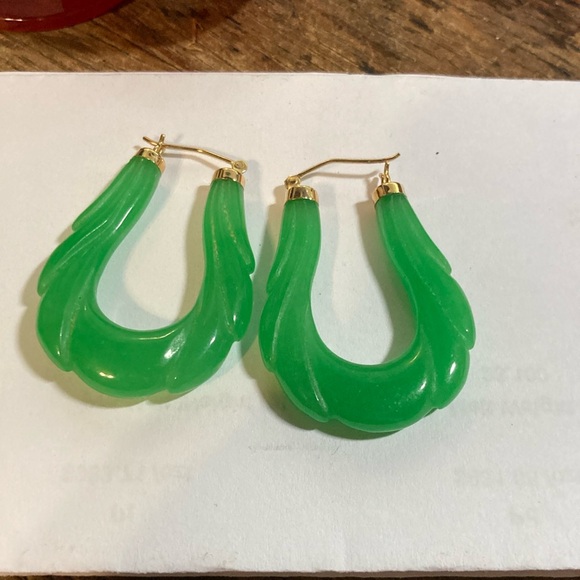 Green and Gold Teardrop Earrings14k and jadeite earrings - Picture 1 of 8